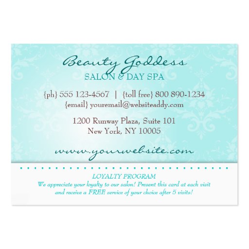 Beauty Goddess Loyalty Card Business Card Template (back side)