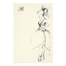 BEAUTY IN WHITE DRESS MONOGRAM CUSTOMIZED STATIONERY