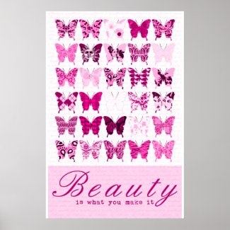 Beauty is what you make it Pink Butterfly Collage Poster