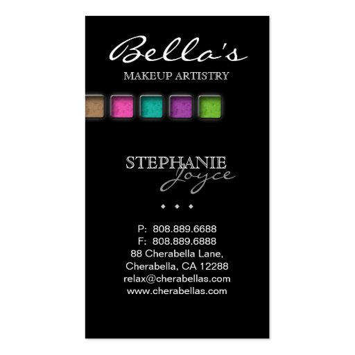 Beauty Makeup Artist Salon Spa Palettes Colorful Business Card Templates (back side)