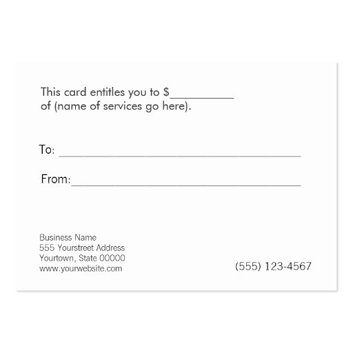 Beauty & Natural Wellness Retail Gift Certificate Business Card (back side)