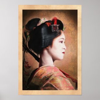 Beauty of Geisha - cool oriental japanese painting Print