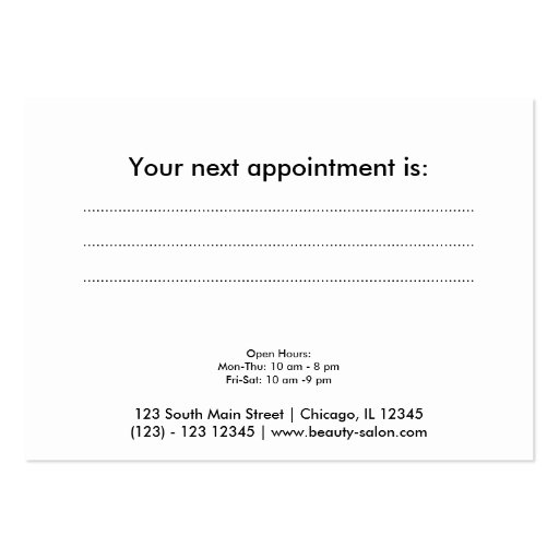 Beauty Salon Appointment Card Business Card (back side)