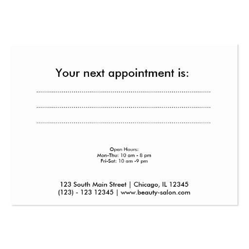 Beauty Salon Appointment Card (Lime) Business Card (back side)