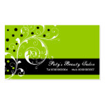 Beauty Salon floral scroll leaf black, lime green Business Card Template