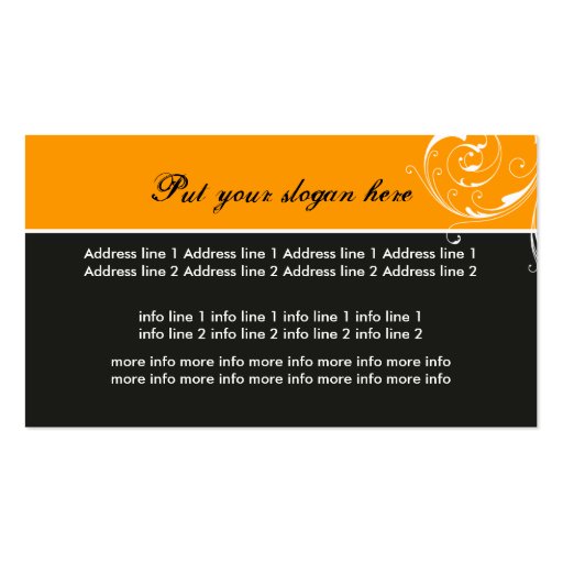 Beauty Salon floral scroll leaf black orange Business Card Templates (back side)
