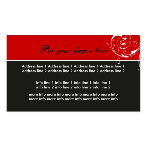 Beauty Salon floral scroll leaf black, red Business Cards (back side)