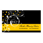 Beauty Salon floral scroll leaf black, yellow Business Card Templates