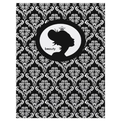 Beauty Salon Flyer Hair Damask Black Crown by spacards