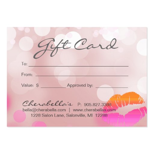 Beauty Salon Gift Card Lips & Lights Pink Business Card Templates (back side)