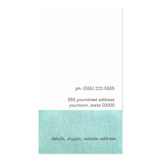 Beauty Turquoise Linen and Wood Texture Look Salon Business Cards (back side)