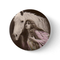 *Beauty With a White Horse* Vintage Pinback Buttons