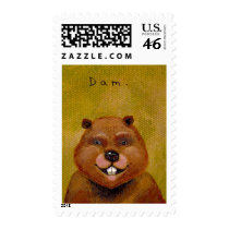 Beaver art original painting slightly deranged fun postage stamp