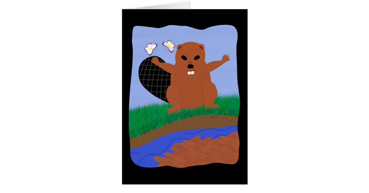 Beaver Building Dam Cartoon Art Card | Zazzle