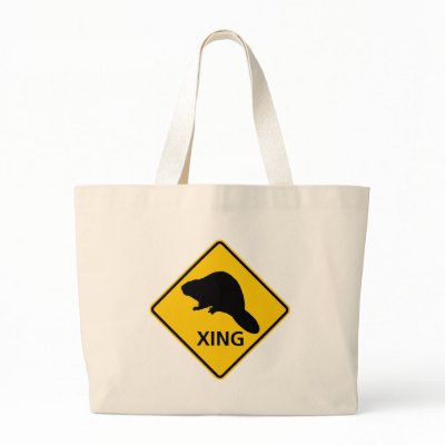 Beaver Crossing Highway Sign Canvas Bags by wesleyowns