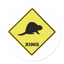 Beaver crossing round sticker