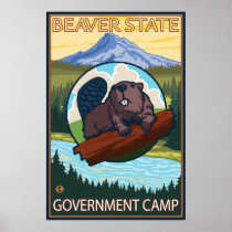 Beaver & Mt. Hood - Government Camp, Oregon Poster
