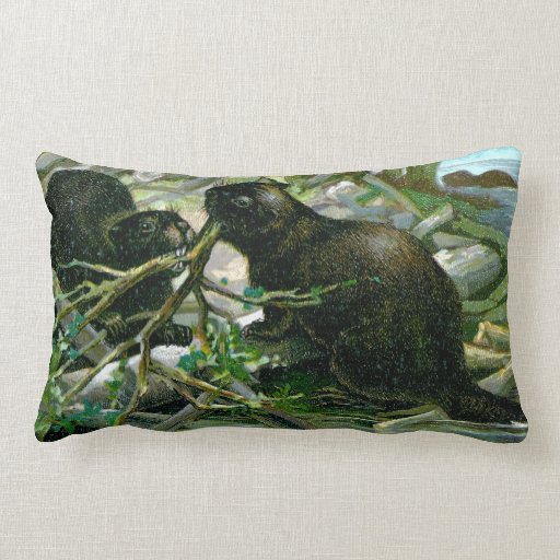 Beavers Building a Dam Throw Pillow