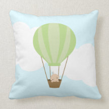 Bebé en el globo del aire caliente {verde} almohadas