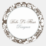 Bebe Le Fleur Brown Damask Chic Round Sticker stickers