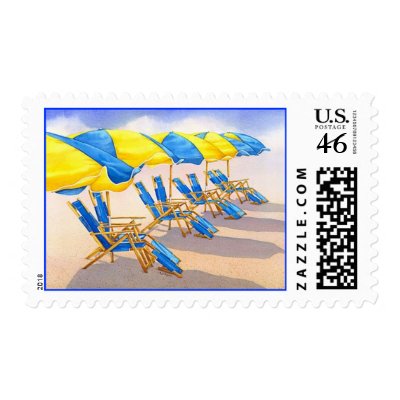 Beckoning Beachbrellas Postage Stamp by BarbaraBayerArt
