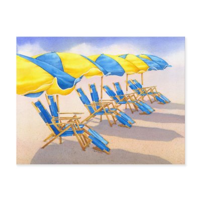 Beckoning Beachbrellas Post Card by BarbaraBayerArt