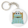 Bed Cartoon Blue and Gold Key Chain