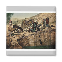 Bedouins drawing water, Holy Land rare Photochrom Fridge Magnets