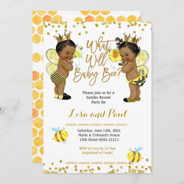 Bee African American Gender Reveal Invitation Zazzle