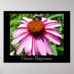 Bee and Echinacea Happiness Poster