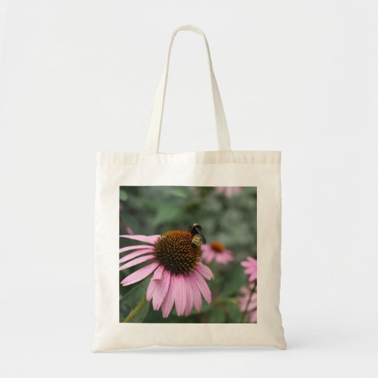 Bee and Pink Cone Flower Tote Bag