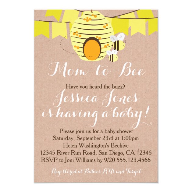 Bee Baby Shower Invitation (front side)
