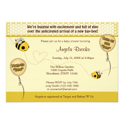 BEE Baby Shower Invitation - Cute as can "bee"