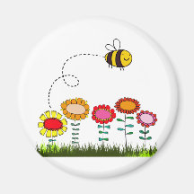 Bee Buzzing a Flower Garden Magnet