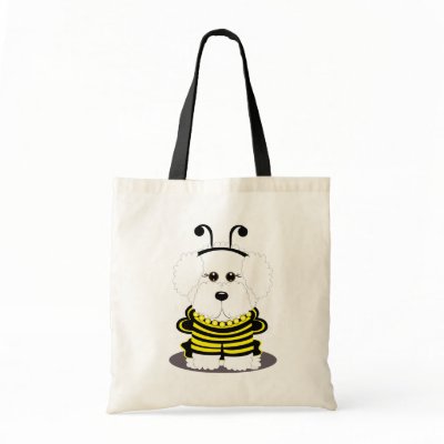 "Bee"chon Whimsical Bichon Frise Bumble Bee Canvas Bag by totallypainted