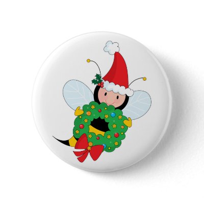 Bee Christmas Pinback Button by Maria_K_Bell