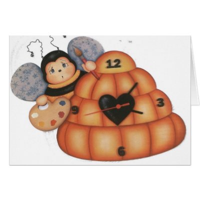 BEE CLOCK GREETING CARD by isabelalfarrobinha