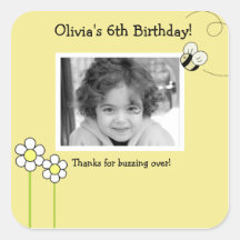 BEE HAPPY Bumble Bee Photo SQUARE Favor Sticker