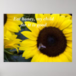 Bee in Sunflower Poster Eat Honey