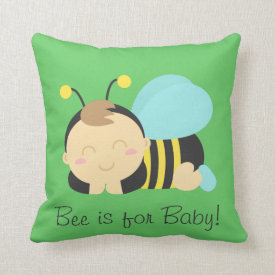 Bee is for Baby, Cute Bumble Bee Boy Throw Pillows