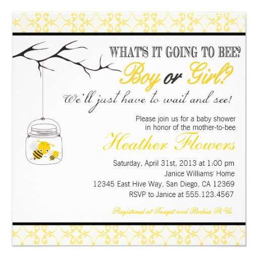 Bee Mason Jar Baby shower invitation