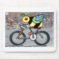 Bee on a Bike in a Race mousepads by ElainePlesser Bee on a Bike in a Race mousepads