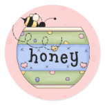 Bee Stealing from Honey Pot Round Stickers