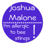 Bee sting Allergy Label Round Stickers