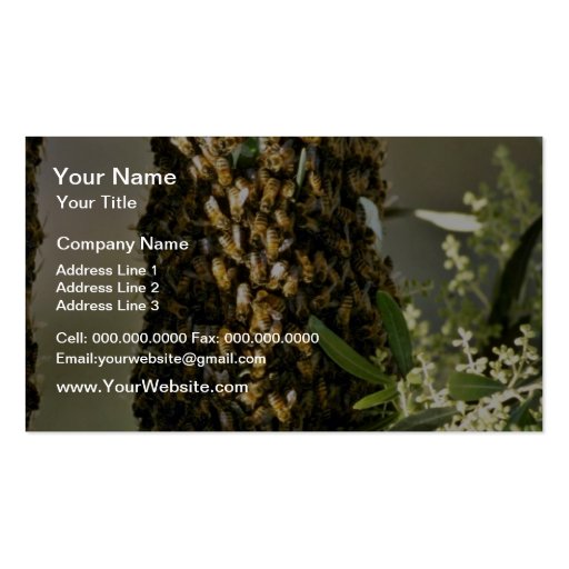 Bee swarm in tree Pink flowers Business Cards (front side)