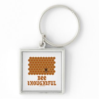 Bee Thoughtful (Bee On Honeycomb Background) Keychain