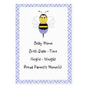 BeeBee Bumble Bee Birth Announcement Inserts