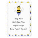 BeeBee Bumble Bee Birth Announcement Inserts