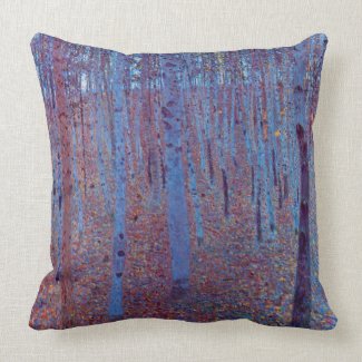 Beech Forest by Gustav Klimt Throw Pillows