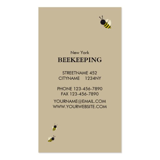 Beeehive & bees on green leafs brown business card templates (back side)